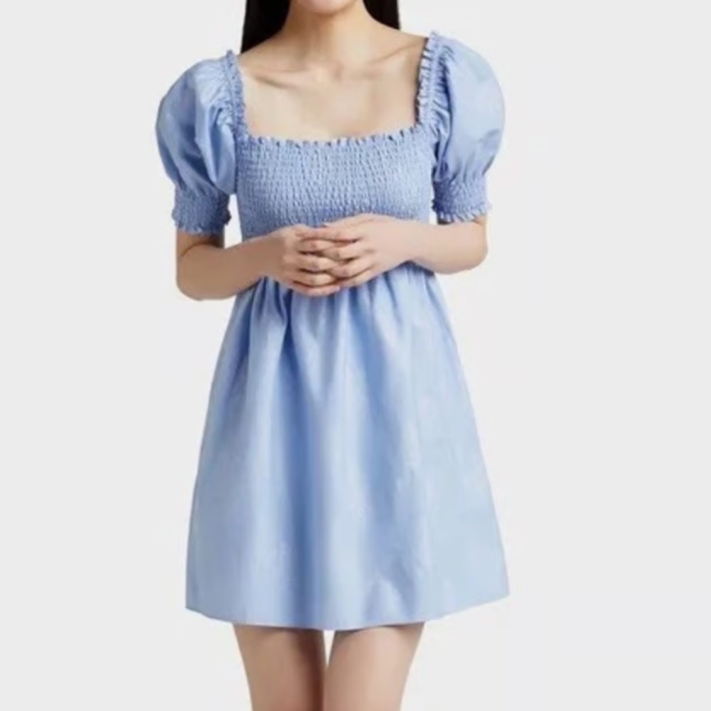 Hill House Home Light Blue Metallic Silver Check Athena Nap Dress Size S